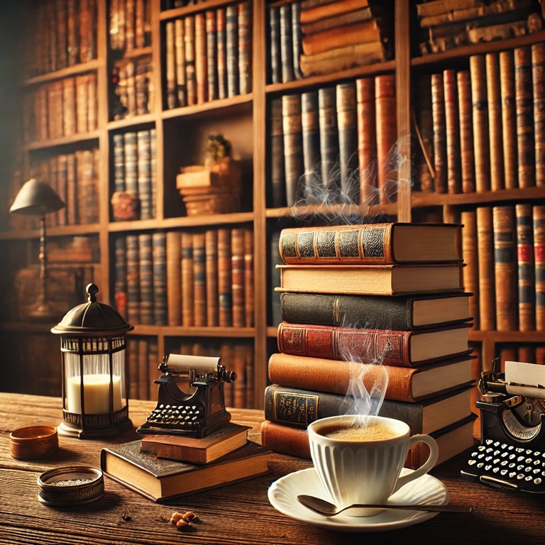 Books in a stack and coffee